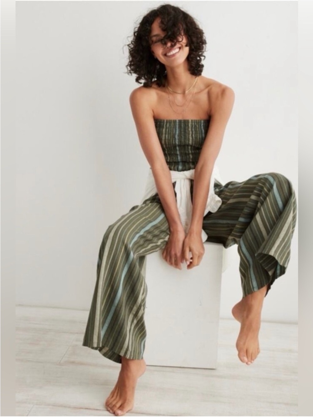 Aerie Strapless Linen Blend  Romper Jumpsuit